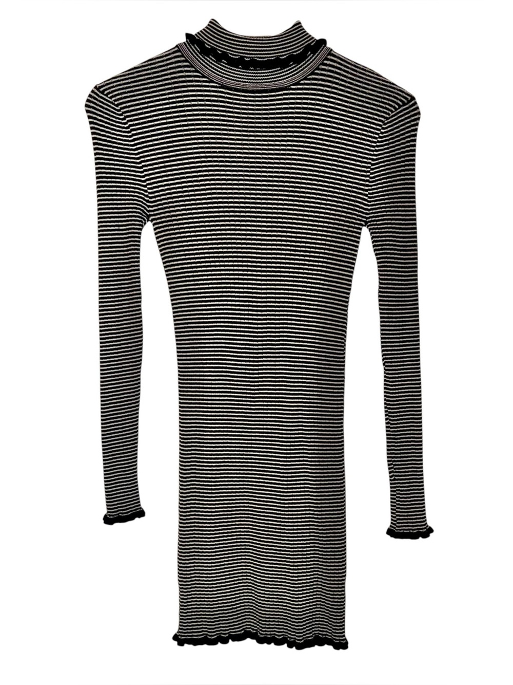 Forever 21 Black & White Striped Ribbed Turtleneck Mini Dress Small
